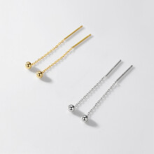 S925 Beaded Threader Earring, Long Fringe Drop Earrings for Sensitive Ears