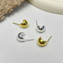 S925 Small Arc Bead Earring, C-Shaped Bean Stud for Women