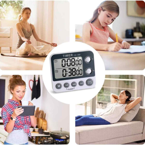 Dual Kitchen Timer Digital Device, 3 Channel for Cooking with Alarm and Large Display, Magnetic Back with Replaceable Battery, Adjustable Volume Loud 2
