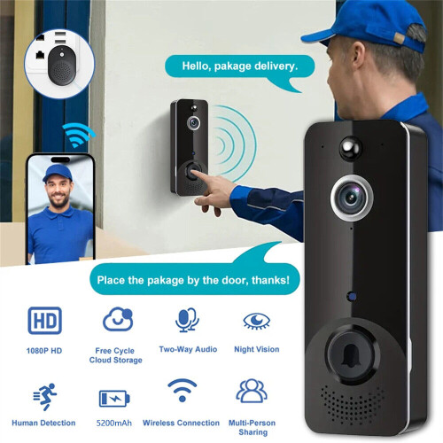 Smart Doorbell Camera with Wireless Connectivity, Video Recording Function Motion Detection Infrared Night Vision Security Device, 1080p HD Camera 2