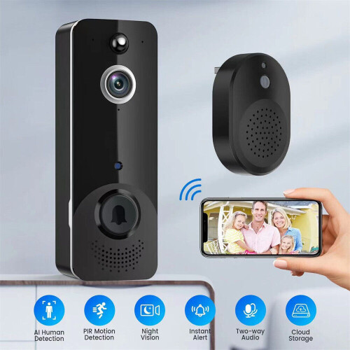 Smart Doorbell Camera with Wireless Connectivity, Video Recording Function Motion Detection Infrared Night Vision Security Device, 1080p HD Camera 1