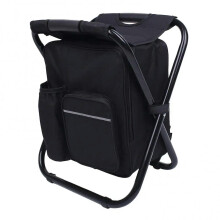 Backpack Portable Fishing Chair, Folding Stool, Insulated Cooler Bag, Picnic Seat Black