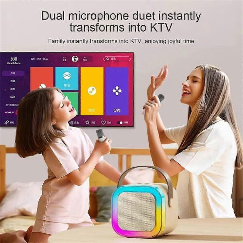 Mini Karaoke Machine Kids with 2 Microphone Portable Bluetooth Speaker with LED 1