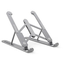 (Gray) HYwys 7-Level Adjustable Foldable Laptop Stand Holder for MacBook Pro/Air, Aluminum Alloy Ergonomic Cooling Riser Portable Desk Stand