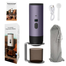 (With bracket, Purple) Portable Coffee Maker Espresso Machine 7800mAh Self-Heating Travel Coffee Maker for Camping Car RV Hiking Office