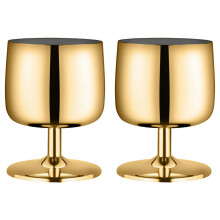 (Gold 2PCs) Unbreakable Metal Wine Tumblers Home Bar Stainless Steel Stemmed Goblets Drinkware for Dinner Party