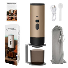 (With bracket, Glod) Portable Coffee Maker Espresso Machine 7800mAh Self-Heating Travel Coffee Maker for Camping Car RV Hiking Office