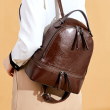 (Brown) Women's Genuine Leather Backpack, Fashion Casual Daypack for School & Travel, High Quality Real Cowhide Rucksack Knapsack