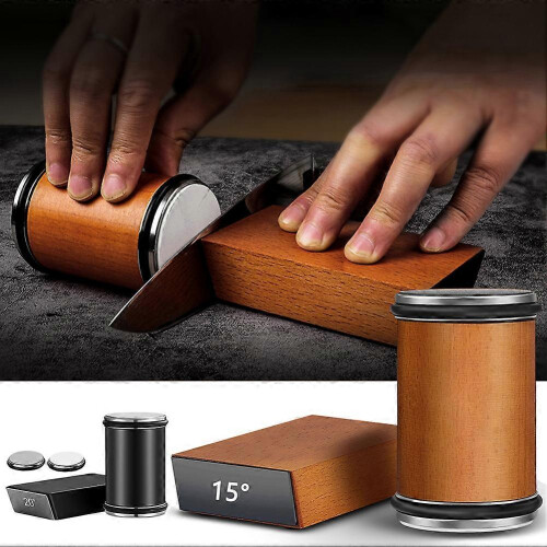 (Wood) Magnetic Knives Sharpener Sharpening Stone Kit with 15 20 Degrees Angle Roller for Culinary 1