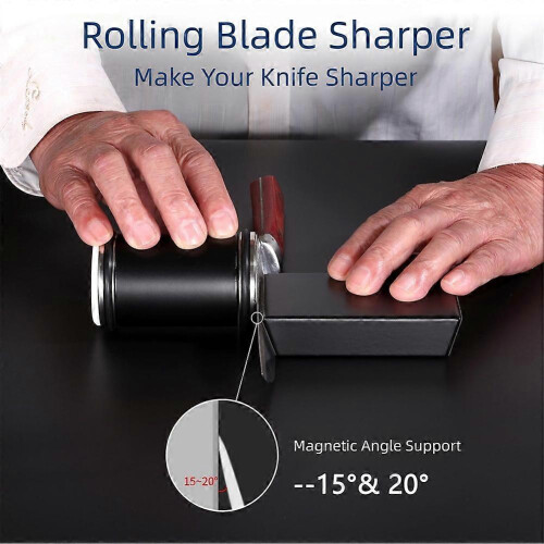 (Black)Magnetic Knives Sharpener Sharpening Stone Kit with 15 20 Degrees Angle Roller for Culinary 2