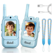 (Blue 2PCS) Video Walkie Talkies for Kids, Handheld 2 Pack Rechargeable Video Intercom Kids Walkies Talkies, Indoor Outdoor Toys