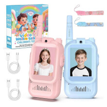 (Blue and Pink) Video Walkie Talkies for Kids - 2-Pack Interactive Video Intercom Rechargeable Walkie Talkie Set for Children Christmas Birthday Gift
