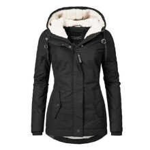 (L,Black)Waterproof Warm Hooded Winter Coat Thickend Fleece Lined Cotton Coat for Women