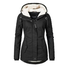 (2XL,Black)Waterproof Warm Hooded Winter Coat Thickend Fleece Lined Cotton Coat for Women