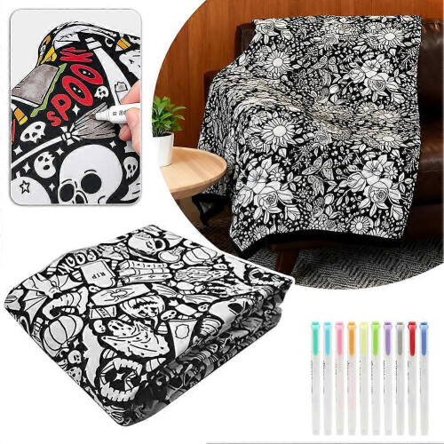 (F) Blanket Coloring Kit with 10 Fabric Markers Unleash Creativity with DIY Design Unique Holiday Gift Exchange 1