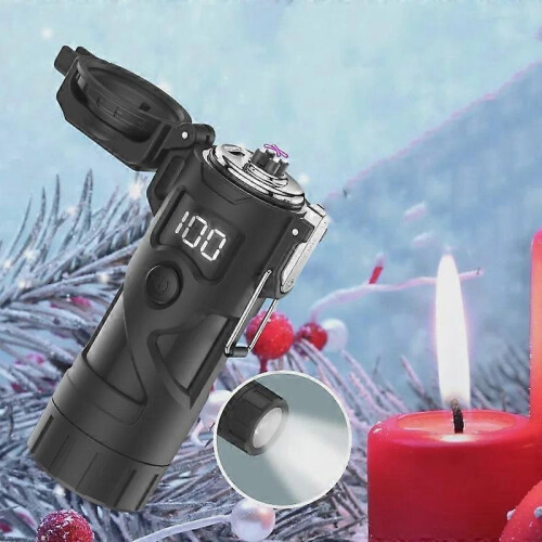 (Green) Windproof Flameless Arc Lighter With Bright Led Light Reusable Rechargeable Lighter for Lighter Lover 2