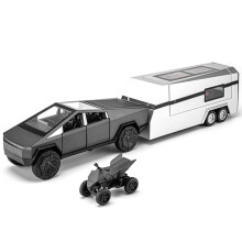 (Grey) 1:32 Scale Pickup Truck Toy for Kids, Functional Metal Pickup RV Set with Motorcycle, Sounds & Light Effects, Christmas Birthday Gift