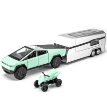 (Green) 1:32 Scale Pickup Truck Toy for Kids, Functional Metal Pickup RV Set with Motorcycle, Sounds & Light Effects, Christmas Birthday Gift