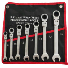 (7pcs  A) 7 Pcs Flexible Head Ratcheting Combination Wrench Set, 8/10/12/13/14/17/19mm Hand Tool Kits with Reversible Spanner