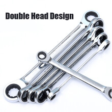 (10-11) Chrome Vanadium Steel 8-27mm Double Head Reversible Ratchet Wrench Set, Combination Spanner with Reversible Ratchet Mechanism
