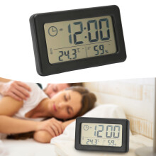 LED-Digitaluhr mit Temperatur- und Luftfeuchtigkeitsanzeige, leicht zu reinigendes Spiegelfinish