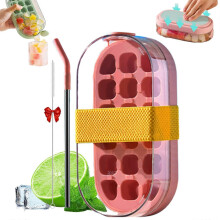 (Pink) 800ml 2-in-1 My Crush Cup Ice Tray Water Bottle, Cool Summer Ice Bottle Cup with Straw and Lid