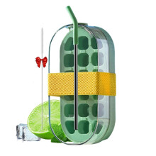 (Green) 800ml 2-in-1 My Crush Cup Ice Tray Water Bottle, Cool Summer Ice Bottle Cup with Straw and Lid