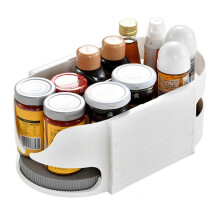 (White Gray) 360 Degree Rotating Fridge Organizer, Space Saving Kitchen Cabinet Storage Spice Beverage Can Shelves