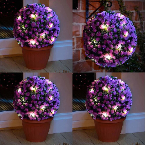 2 x 27cm Purple Topiary Balls Solar LED Lights 2