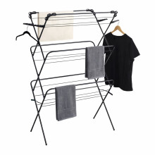 Black 3 Tier Airer Extra Wide Laundry Drying Rack Horse Foldable