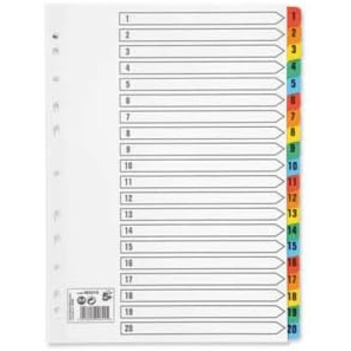 A4 File Dividers 1-20 Mylar Index Multicoloured 1