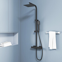Modern Black Thermostatic Mixer Shower Set with Rainfall Head & Handheld, Exposed Fit