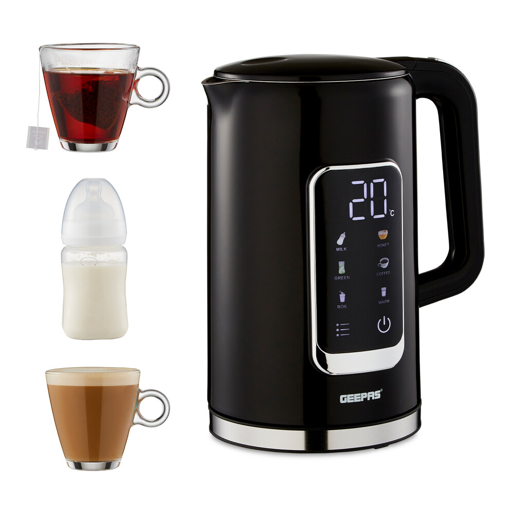 Geepas Electric Kettle 2200W ,1.7L Jug, 5 Temperature Settings, Black