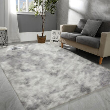 (60 x 220 cm (2 ft x 7 ft 3 in)-Runner Rug, Tie-Dye Light Grey/Silver) Anti Slip Shaggy Rug For Living Room Runner Carpet