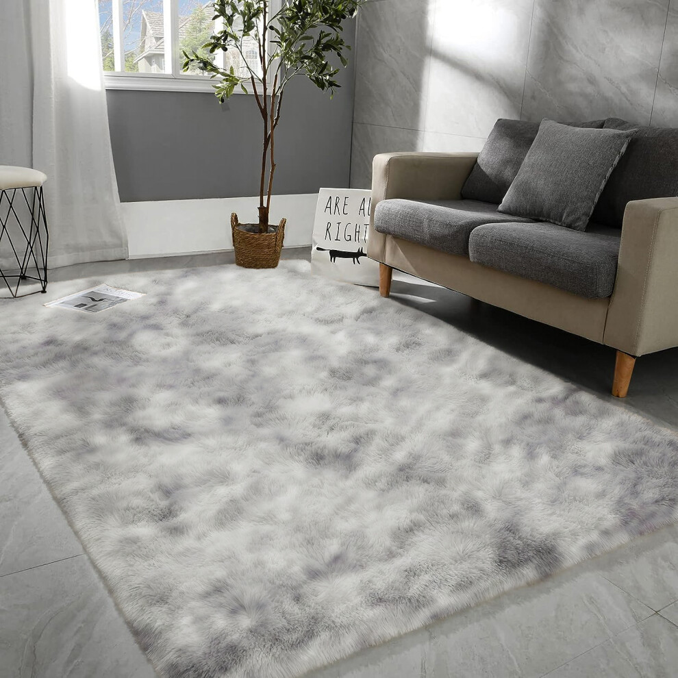 Imperial Rooms (60 X 220 Cm (2 Ft X 7 Ft 3 In)-Runner Rug, Tie-Dye Light Grey/Silver) Anti Slip Shaggy Rug For Living Room Runner Carpet
