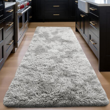 (80cm x 300cm (2 ft 6 in x 10 ft)- Extra Large Runner Rug, Tie-Dye Light Grey/Silver) Anti Slip Shaggy Rug For Living Room Runner Carpet