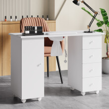 Mobile Manicure Table with Built-in Dust Collector, White