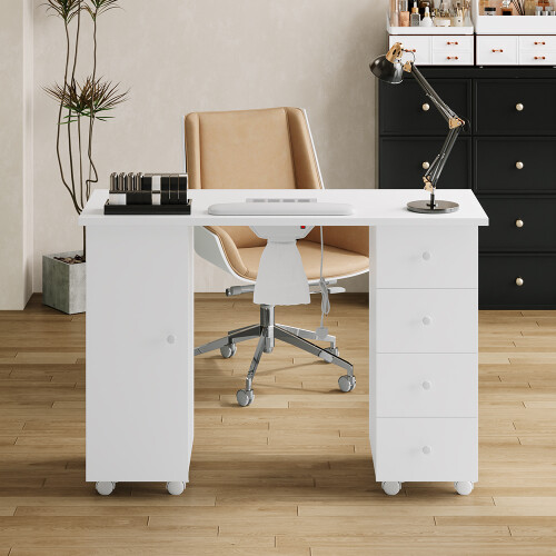 Living And Home Mobile Manicure Table with Built-in Dust Collector, White 1