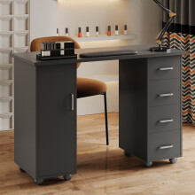 Mobile Manicure Table with 1 Cabinet and 4 Drawers, Dark Grey