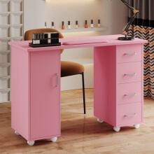 Mobile Manicure Table with 1 Cabinet and 4 Drawers, Pink