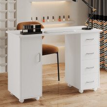 Mobile Manicure Table with 1 Cabinet and 4 Drawers, White