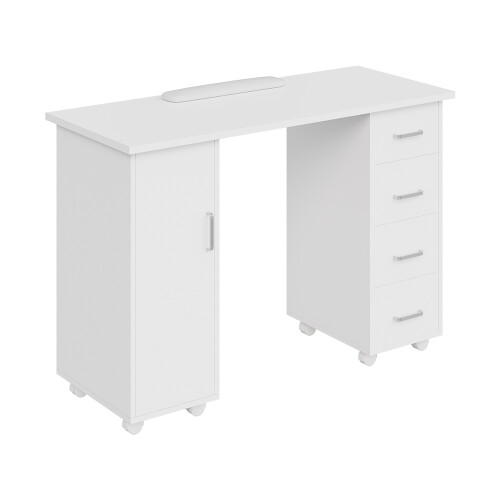 Living And Home Mobile Manicure Table with 1 Cabinet and 4 Drawers, White 2
