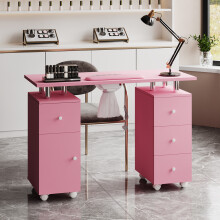 Professional Mobile Manicure Table with Built-in Dust Collector and Drawers, Pink