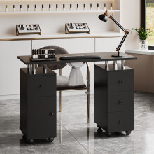 Professional Mobile Manicure Table with Built-in Dust Collector and Drawers, Black