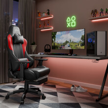 Red Gaming Chair with Footrest & Armrest