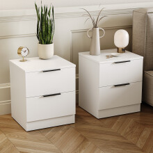 (White) Trega 2 Drawer Bedside Cabinets Wooden Set of 2