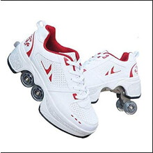 Ice Skates With Pulley, Multifunctional Deformation Quad Skates, Red And White, Size 41, Adults And Children