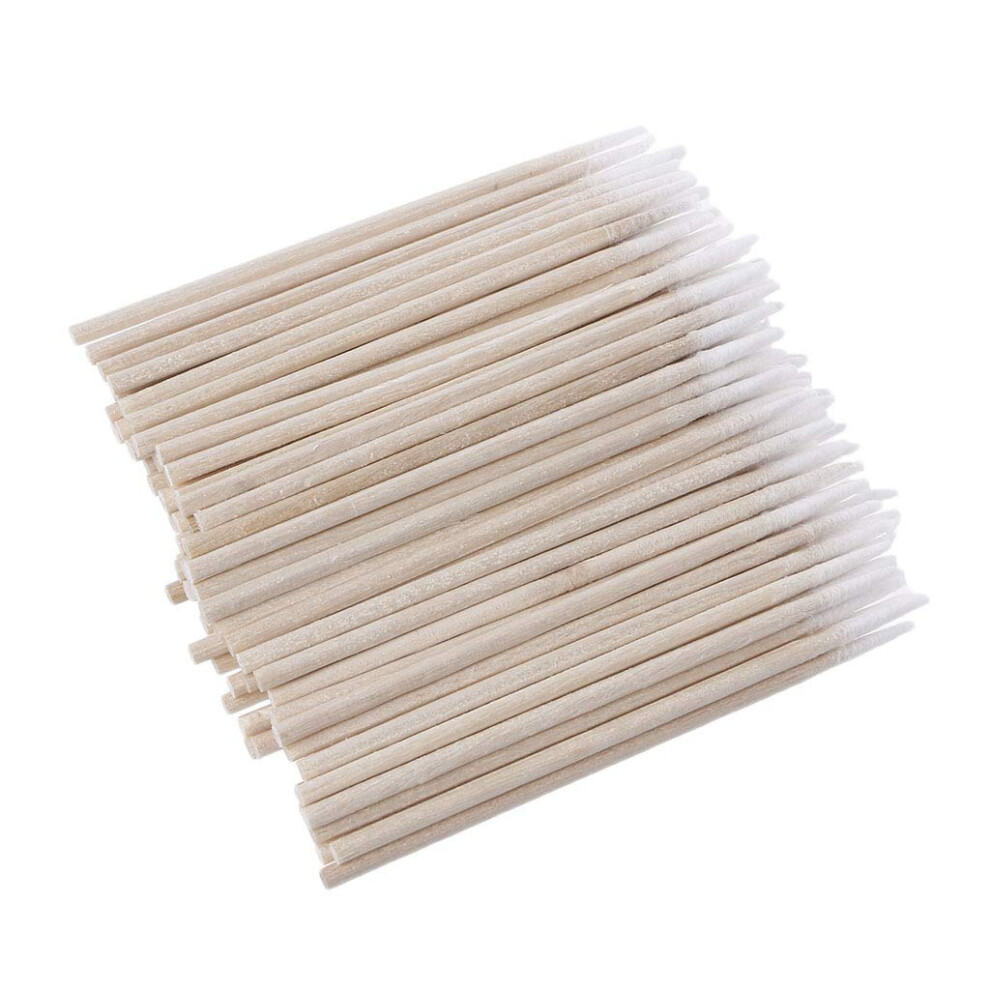 100Pcs Wooden Handle Cotton Swabs Lint Tips for Eyebrow and Beauty Makeup