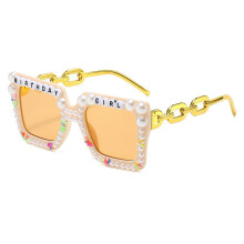 Oversized Shades for Birthday Girl Vintage Style Lightweight Frame with Colored Pearls and Tea Lens