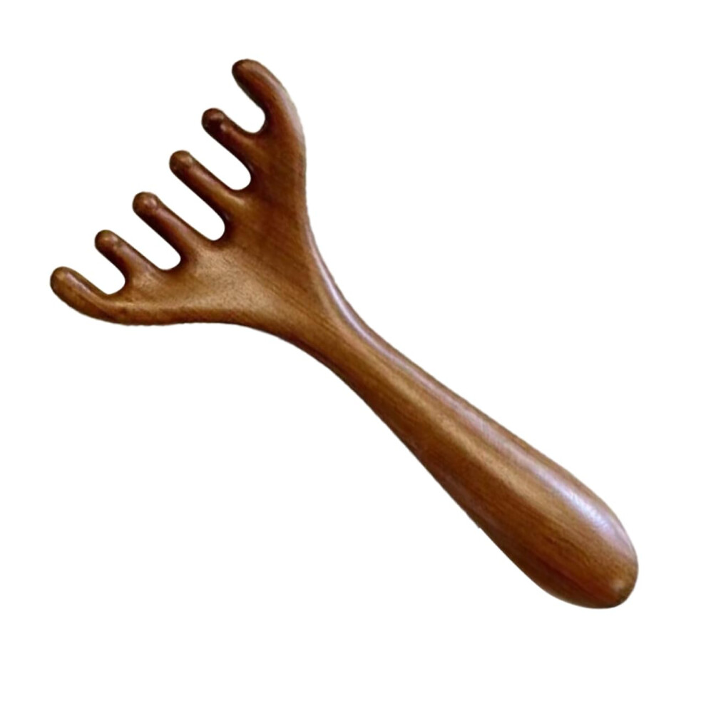 Wooden Scalp Massage Comb with Five Prongs for Deep Acupoint Stimulation and Stress Relief